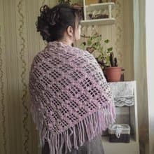 Cottagecore crocheted shawl Pale pink wool lace knitted shawl