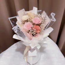 奶杏粉永生花花束 七夕花束 情人節花束 乾燥花花束 告白花束