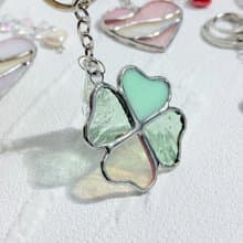Four-leaf Clover Key Ring, Stained glass Keychains, Bag decor, Birthday Gifts