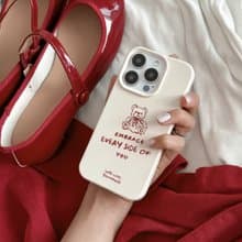 【Huggy Little Teddy*Ivory*】PU皮紋iPhone手機殼