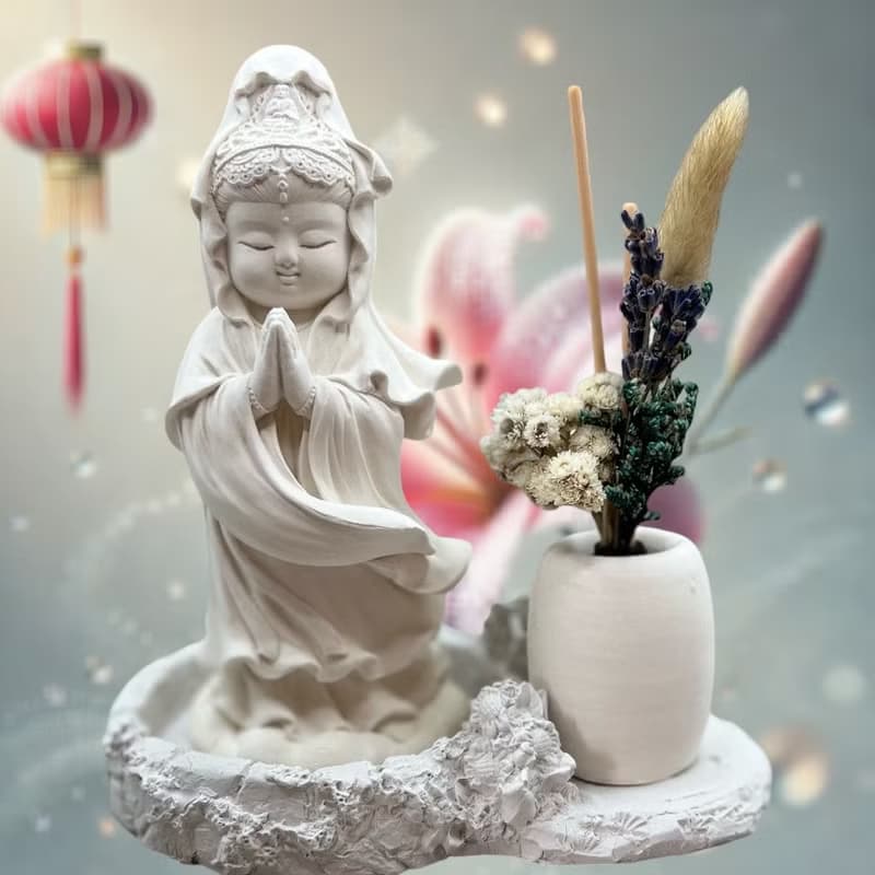 佛藝新美學 藝術香氛擺件 淨念吉祥 觀音33(一) 豪華田園盤組