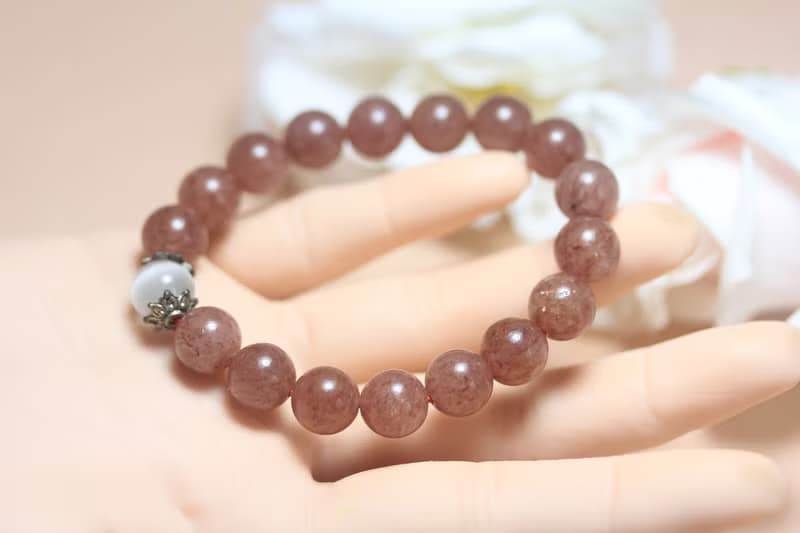 【草莓水晶】手鏈桃花石手串女款/招桃花/生日禮物/送閨蜜女友