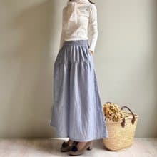 航向遠方/單寧色系雙層棉紗剪接小細摺中長寬褲裙純棉