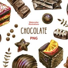 Watercolor Chocolate clipart set, 16 Png, Dessert Clipart, Watercolor Candy
