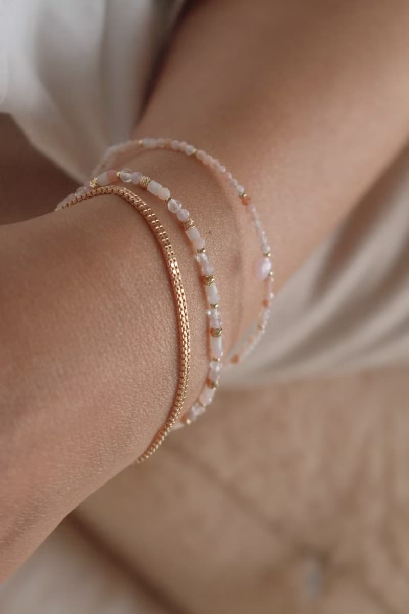 手鍊 粉紅澳寶 天然石 - 安心 -