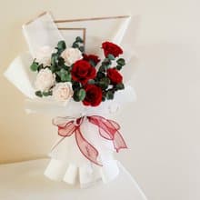 9朵永生特級大玫瑰花束-紅白色