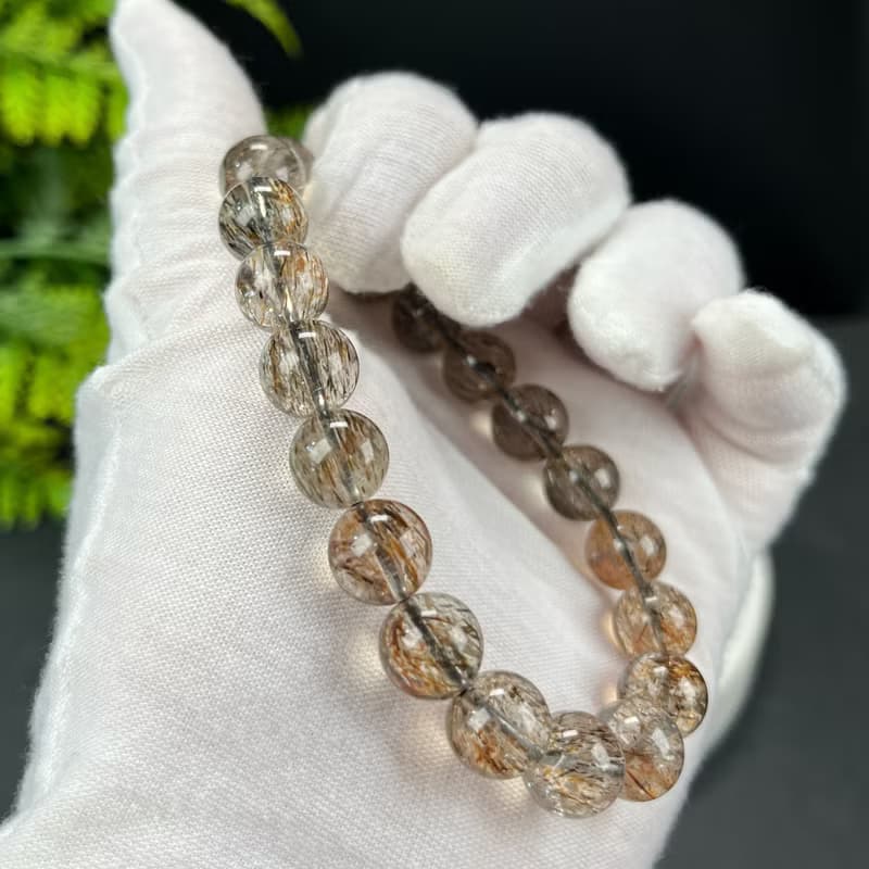 高品質黑金超七水晶手串10mm冰透幹淨金閃髪絲水晶招財脈輪運勢