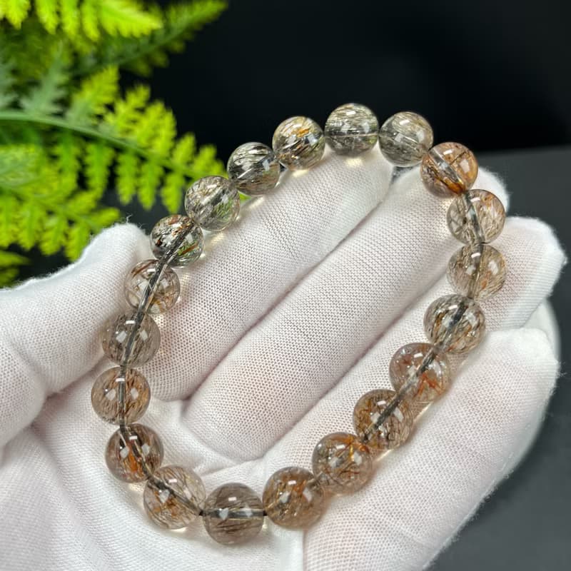 高品質黑金超七水晶手串10mm冰透幹淨金閃髪絲水晶招財脈輪運勢