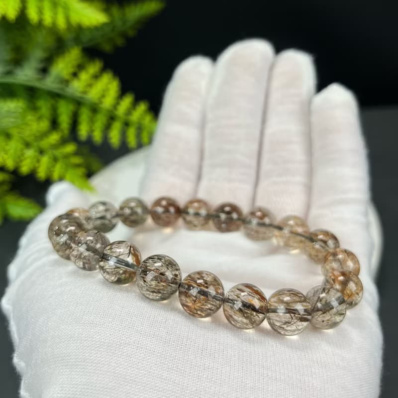 高品質黑金超七水晶手串10mm冰透幹淨金閃髪絲水晶招財脈輪運勢