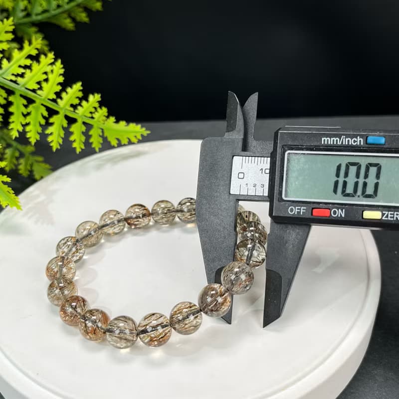 高品質黑金超七水晶手串10mm冰透幹淨金閃髪絲水晶招財脈輪運勢