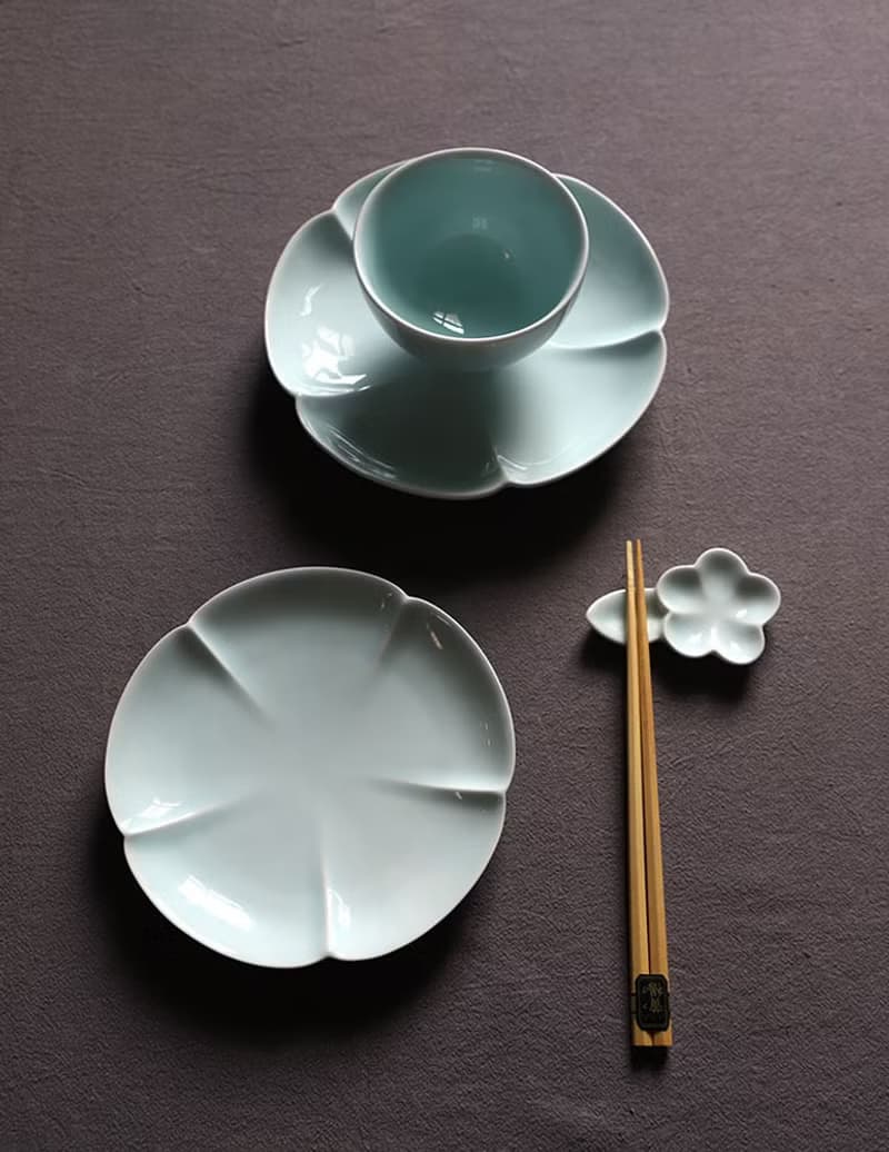 花瓣家用餐具套組 中式宋風 4件套 雅緻陶瓷 節日//慶典/入厝