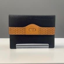 【LA LUNE】中古二手Dior黑棕色老花皮革皮夾中短夾錢包卡片包