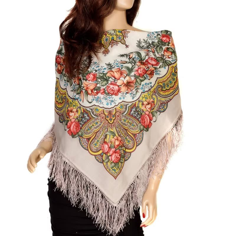 Authentic Pavlovo Posad Russian Shawl Scarf Soft 100% Wool 89x89 cm 1684-2