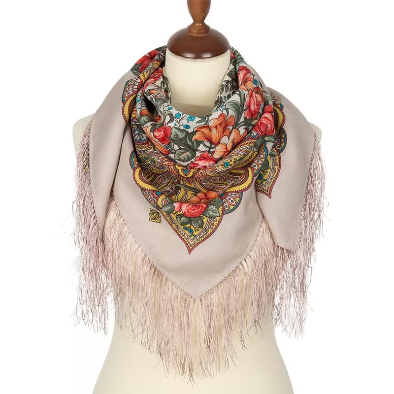 Authentic Pavlovo Posad Russian Shawl Scarf Soft 100% Wool 89x89 cm 1684-2