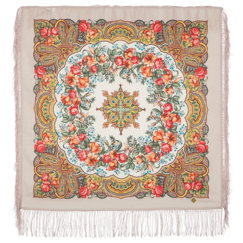 Authentic Pavlovo Posad Russian Shawl Scarf Soft 100% Wool 89x89 cm 1684-2