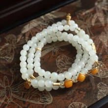 天然和田玉手鏈多圈羊脂玉手鏈新疆料脂份厚玉質細膩結婚禮物生日