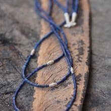 Lapis Lazuli beads and silver wrap beads two-tiered necklace (N0008)