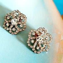 vintage jewelry 璀璨萊茵花卉 夾式耳環