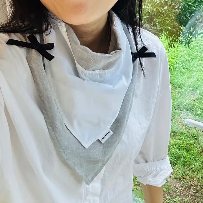 CLARECHEN_愛心方巾_黑白色蝴蝶結款