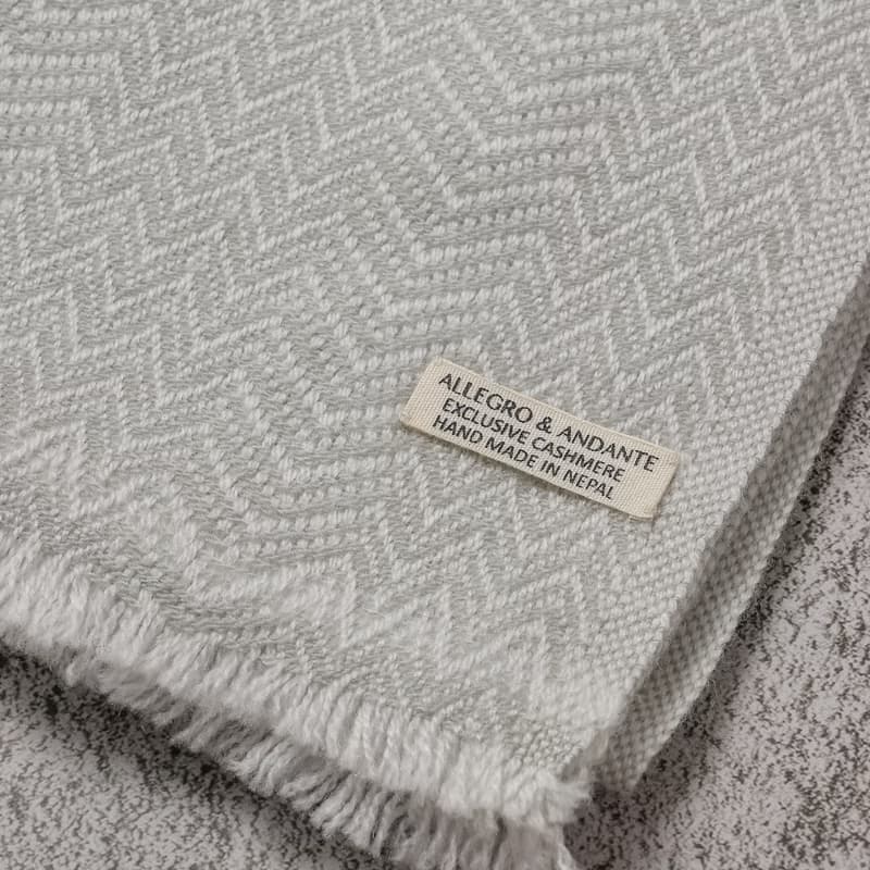 【窄版】喀什米爾羊毛圍巾 細山形紋灰色 脖圍 手工機織