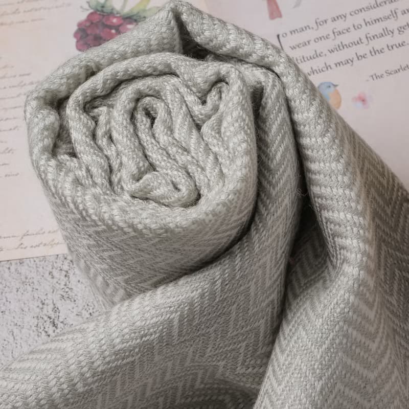【窄版】喀什米爾羊毛圍巾 細山形紋灰色 脖圍 手工機織