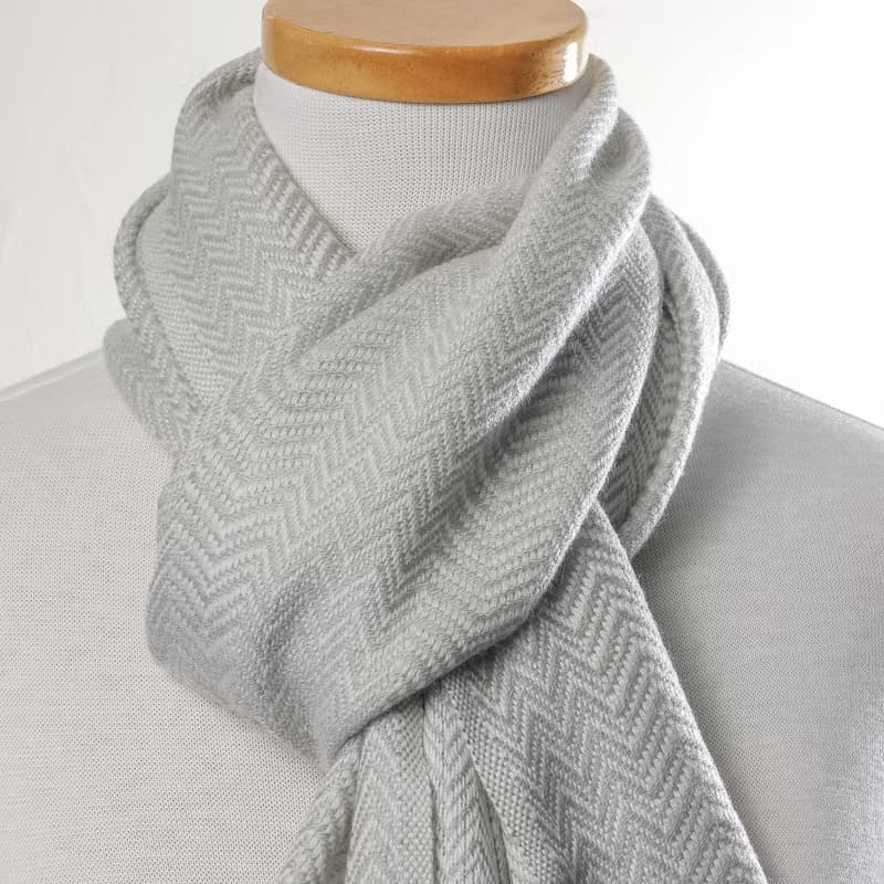 【窄版】喀什米爾羊毛圍巾 細山形紋灰色 脖圍 手工機織