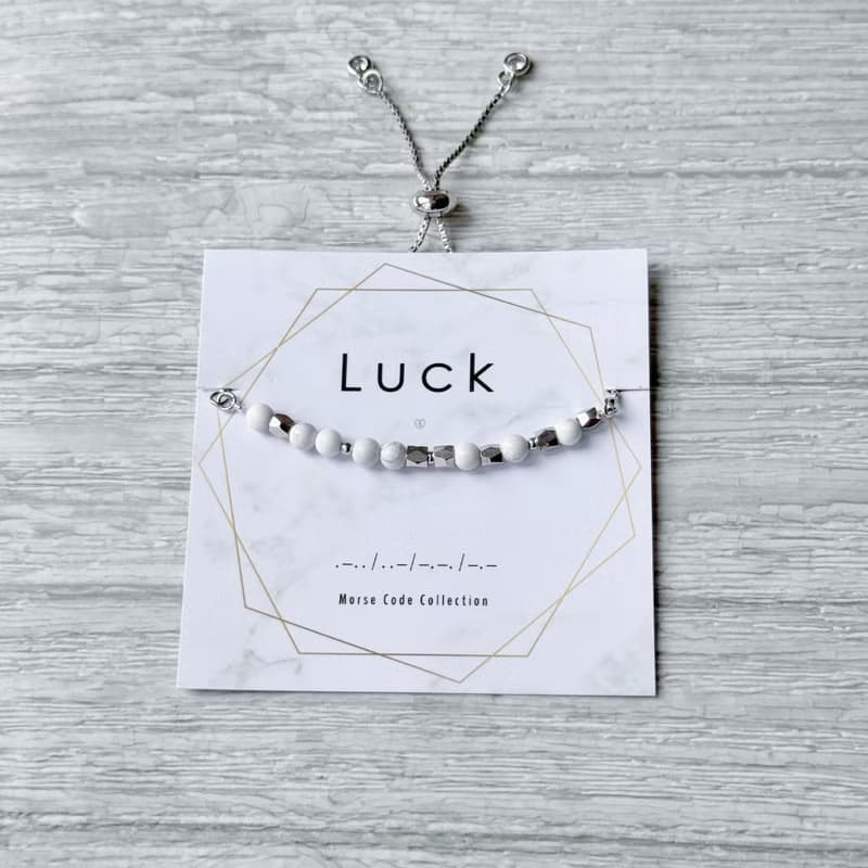 Luck 摩斯密碼手鍊 | 白松石天然石 | 伸縮手環 | 正能量飾品