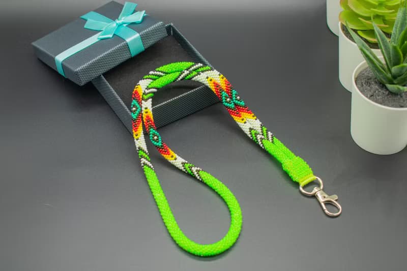 Teacher Gift: Light Blue/Pink/Green Beaded Lanyard with Breakaway Clasp