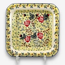 波蘭手繪手工陶-方型盤 20cm 薔薇花束系列 設計師款