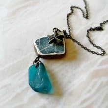 Starfish Sea glass pendant 綠松石海玻璃項鍊 Cute Present 陶與海玻璃的結合 Everyday Jewelry 女朋友禮物