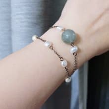 【親翠】天然翡翠 藍底種水單珠feat海水珍珠多層次手鏈 畢業禮物