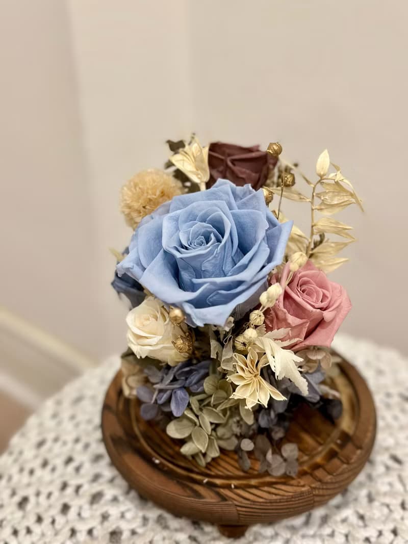 莫蘭迪玫瑰玻璃罩 永生花盅 情人節禮物