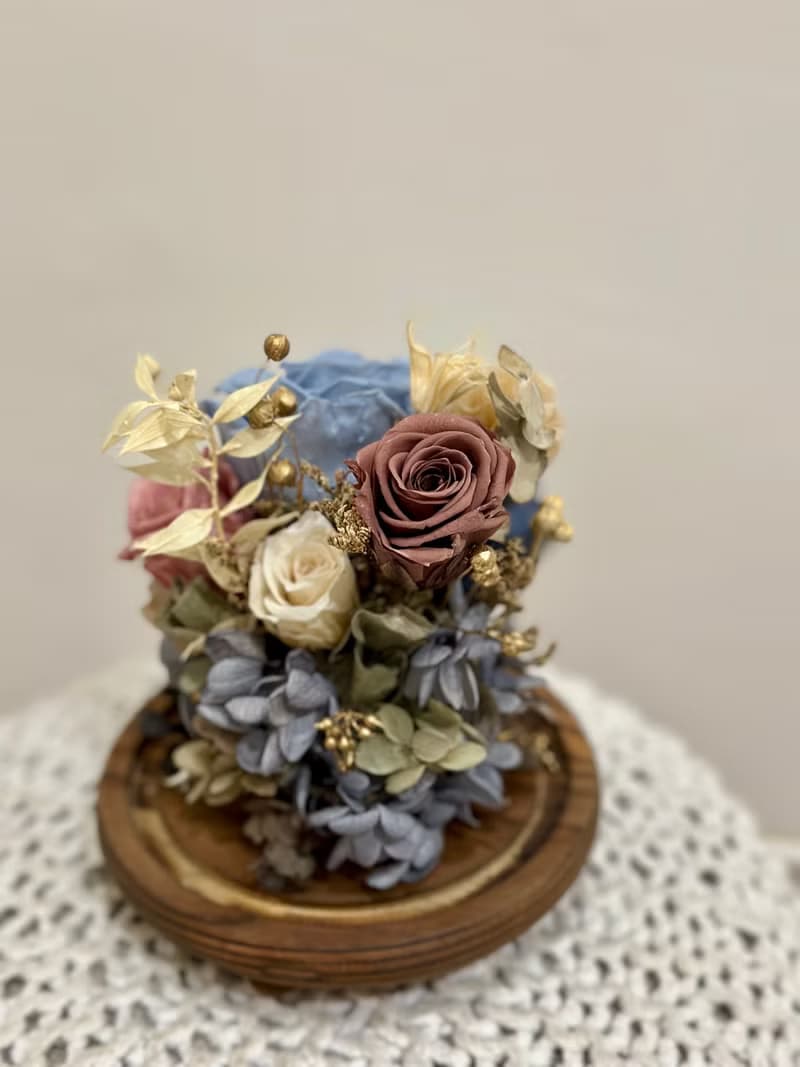 莫蘭迪玫瑰玻璃罩 永生花盅 情人節禮物