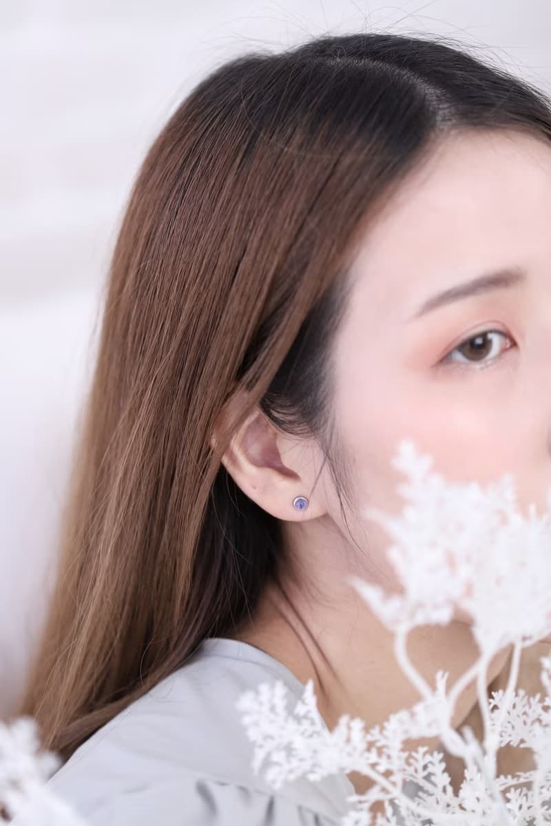 丹泉石坦桑石925純銀簡約小圓耳環