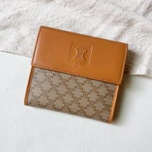 Vintage Celine 淺棕色老花翻蓋短夾