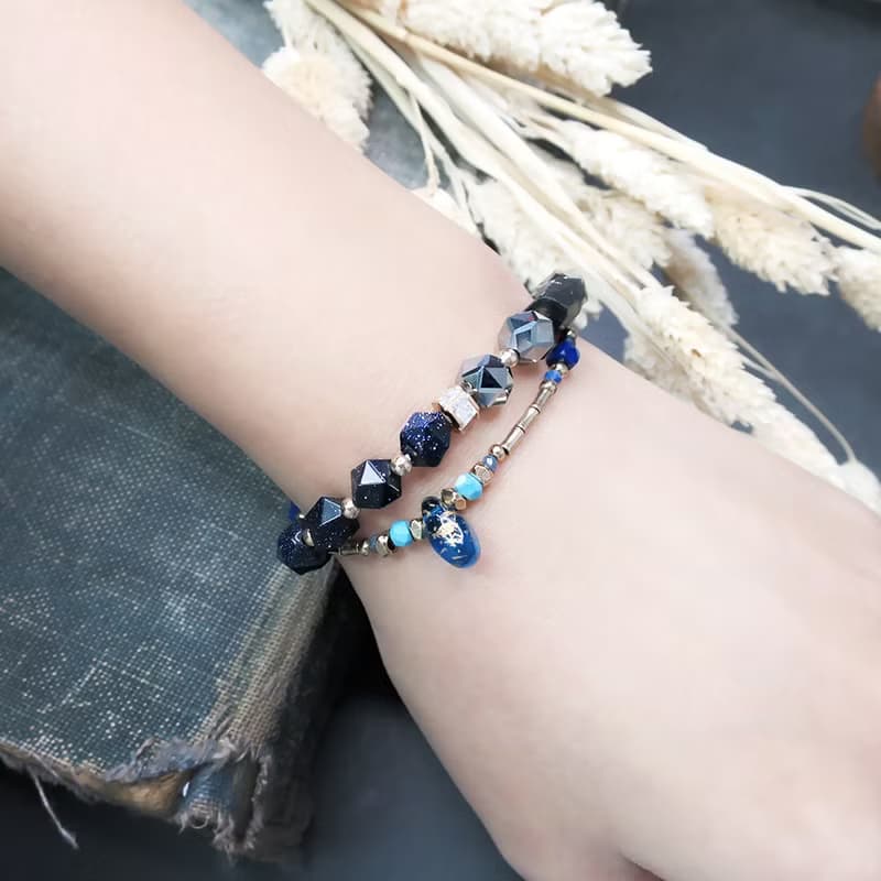 VIIART。隨香-夜光杯。藍砂石黑碧璽太赫茲香珠手環 | 手鍊手串