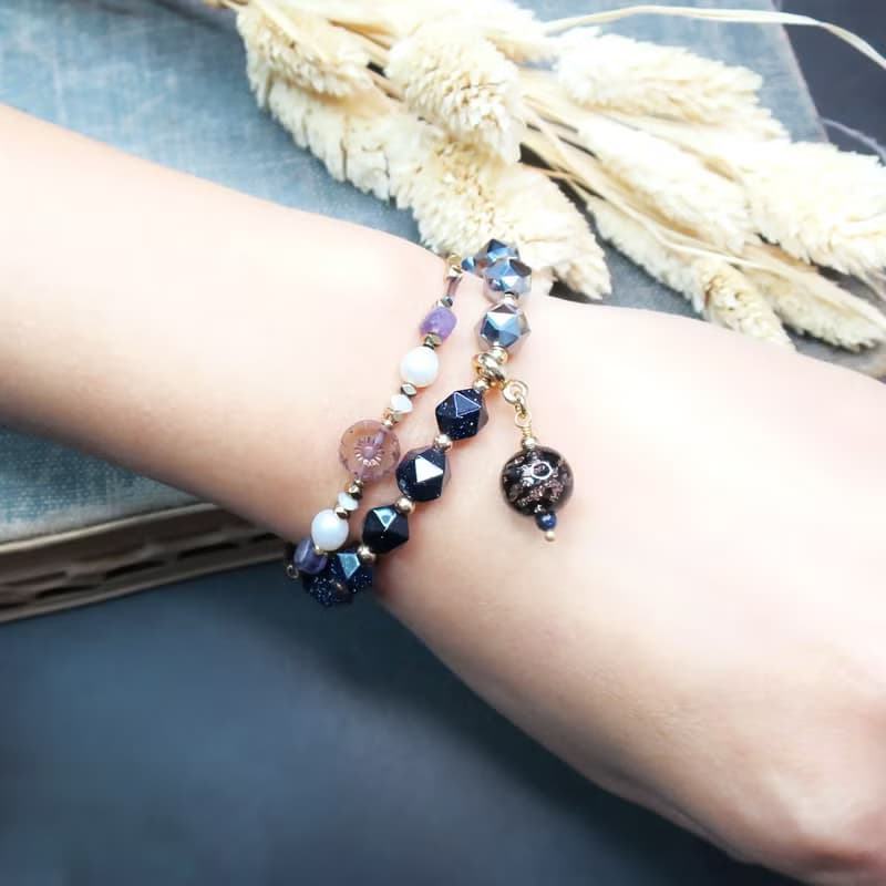 VIIART。隨香-夜光杯。藍砂石黑碧璽太赫茲香珠手環 | 手鍊手串