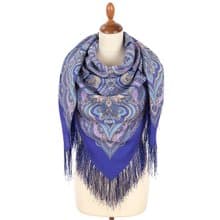 Pavlovo Posad Russian Shawl 100% Wool Scarf 125x125 cm Wrap Silk Fringe 2027-15