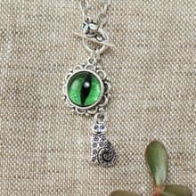 Green Glass Cat Eye Necklace Silver Cat Evil Eye Protection Necklace Jewelry