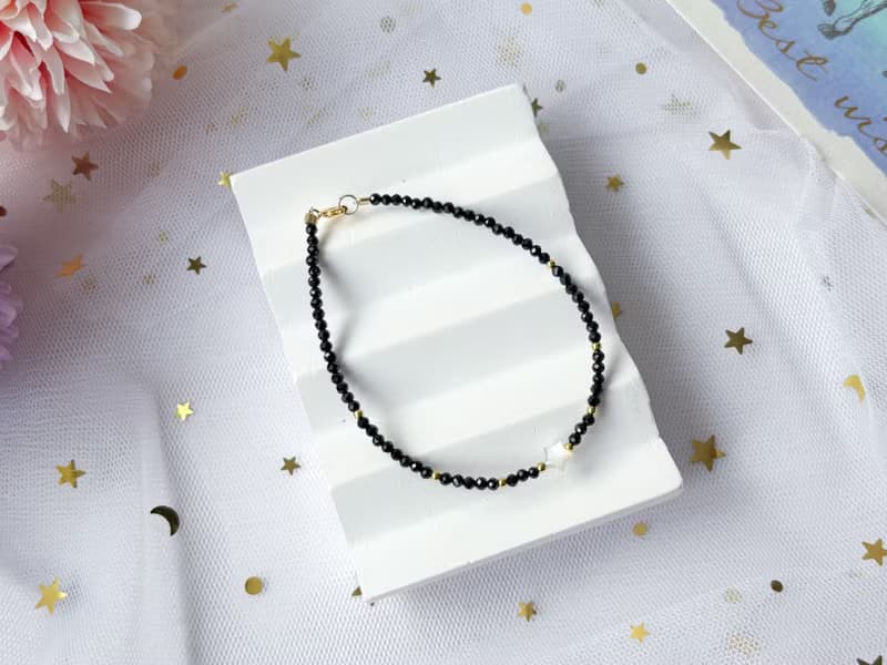 【星曜】天然白貝母星星 黑尖晶 14K包金設計款手鍊