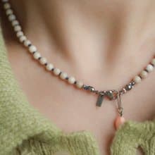 Blue Rosebud / Beige Gemstone surgical steel necklace