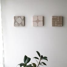 12x12cm ファブリックパネル  3点セット グレージュ【フラワーサークル+カトラリー+ラインリーフ】