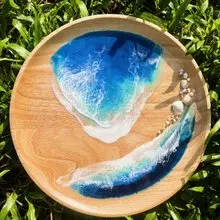 【現貨】深海藍波浪紋海浪圓木盤