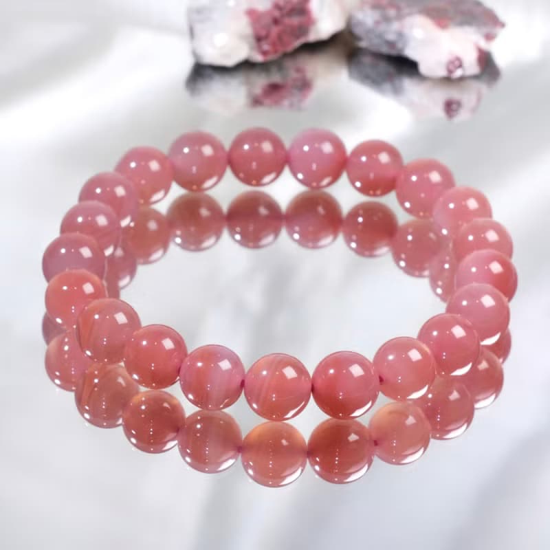 一圖一物│#563 9mm 蜜桃粉鹽源瑪瑙水晶手鍊 安神助眠 愛情桃花