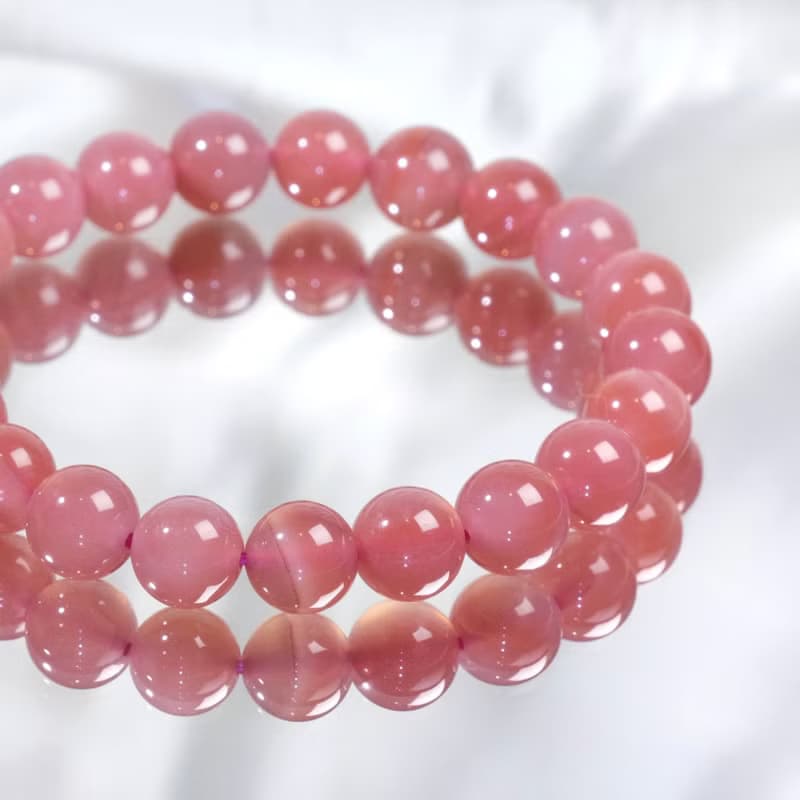 一圖一物│#563 9mm 蜜桃粉鹽源瑪瑙水晶手鍊 安神助眠 愛情桃花