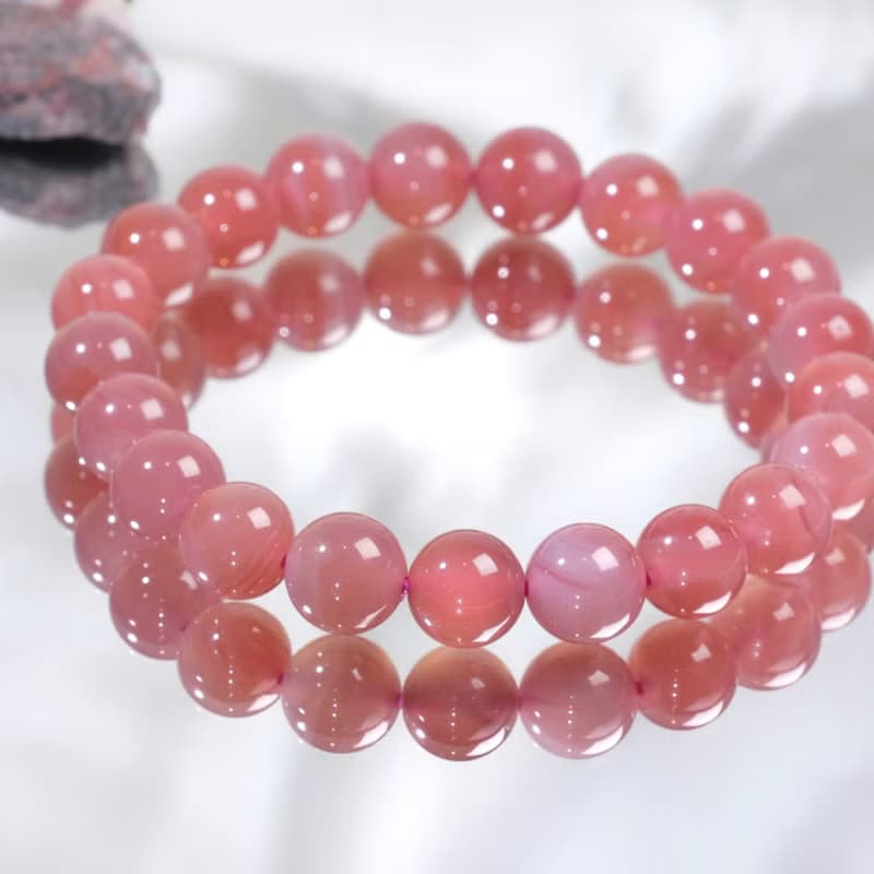 一圖一物│#563 9mm 蜜桃粉鹽源瑪瑙水晶手鍊 安神助眠 愛情桃花