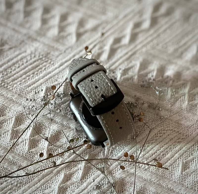 Timeless 淺灰 淡灰 荔枝紋 牛皮 Apple Watch 蘋果 錶帶 42/44mm