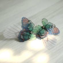 蝴蝶薄紗耳環一對&水鑽925銀耳針式 pierced or clip-on earring