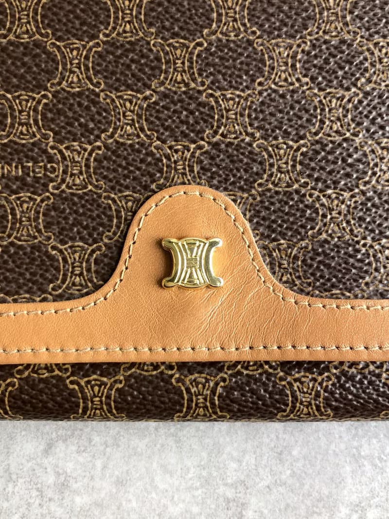 【 日本直送　名牌中古包 】CELINE セリーヌ マカダム 財布 ブラウン ブラゾン PVC レザー 長財布 vintage ヴィンテージ 5cnp3b