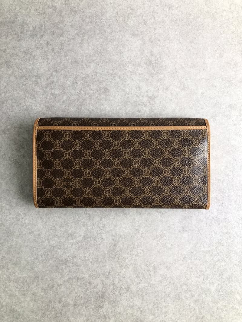 【 日本直送　名牌中古包 】CELINE セリーヌ マカダム 財布 ブラウン ブラゾン PVC レザー 長財布 vintage ヴィンテージ 5cnp3b